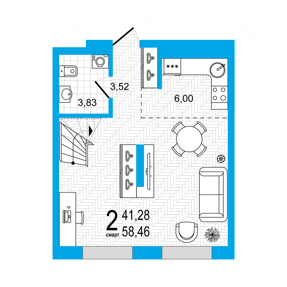 Планировка 2-комн. квартира 58.46 м²