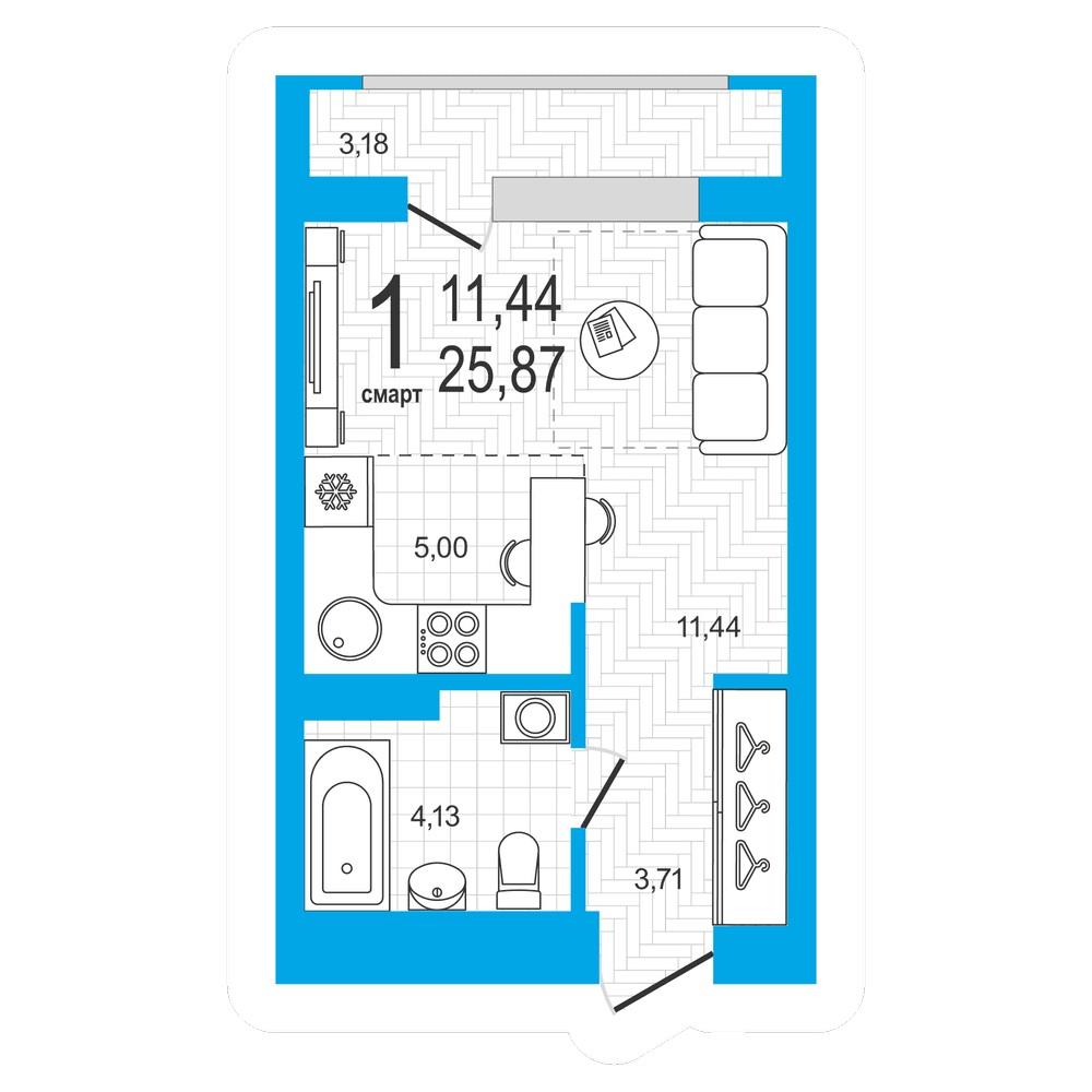 Планировка студия 25.87 м²