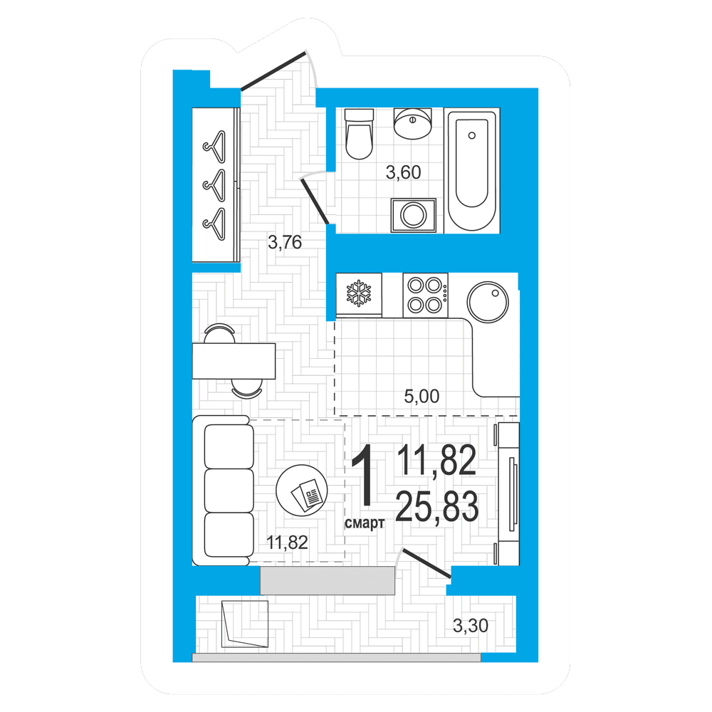 Планировка студия 25.83 м²