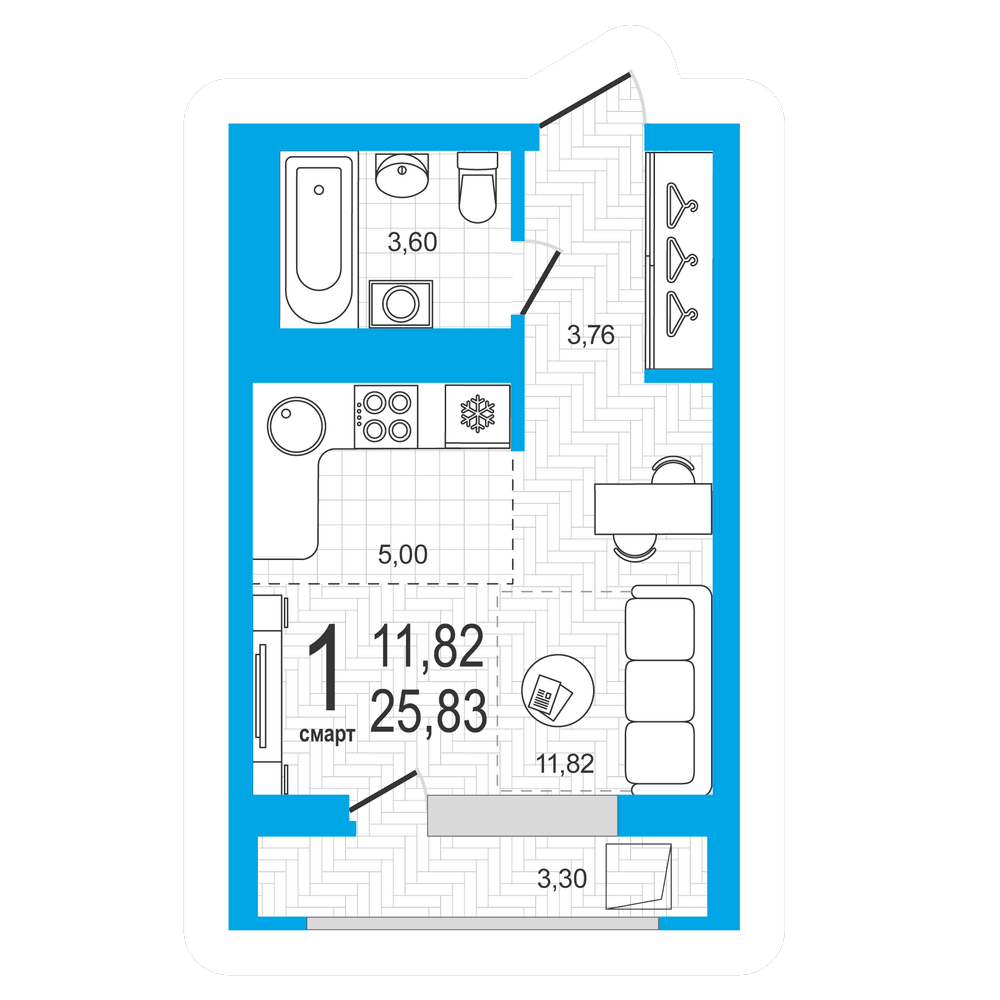 Планировка студия 25.83 м²